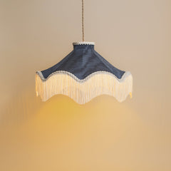 Moiré Fringed Lampshade with Tassels  | Midnight Blue | Tinker & Tallulah