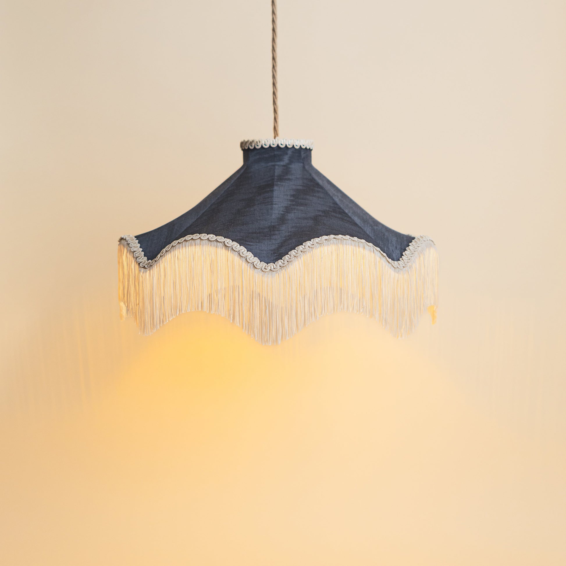 Moiré Fringed Lampshade with Tassels  | Midnight Blue | Tinker & Tallulah