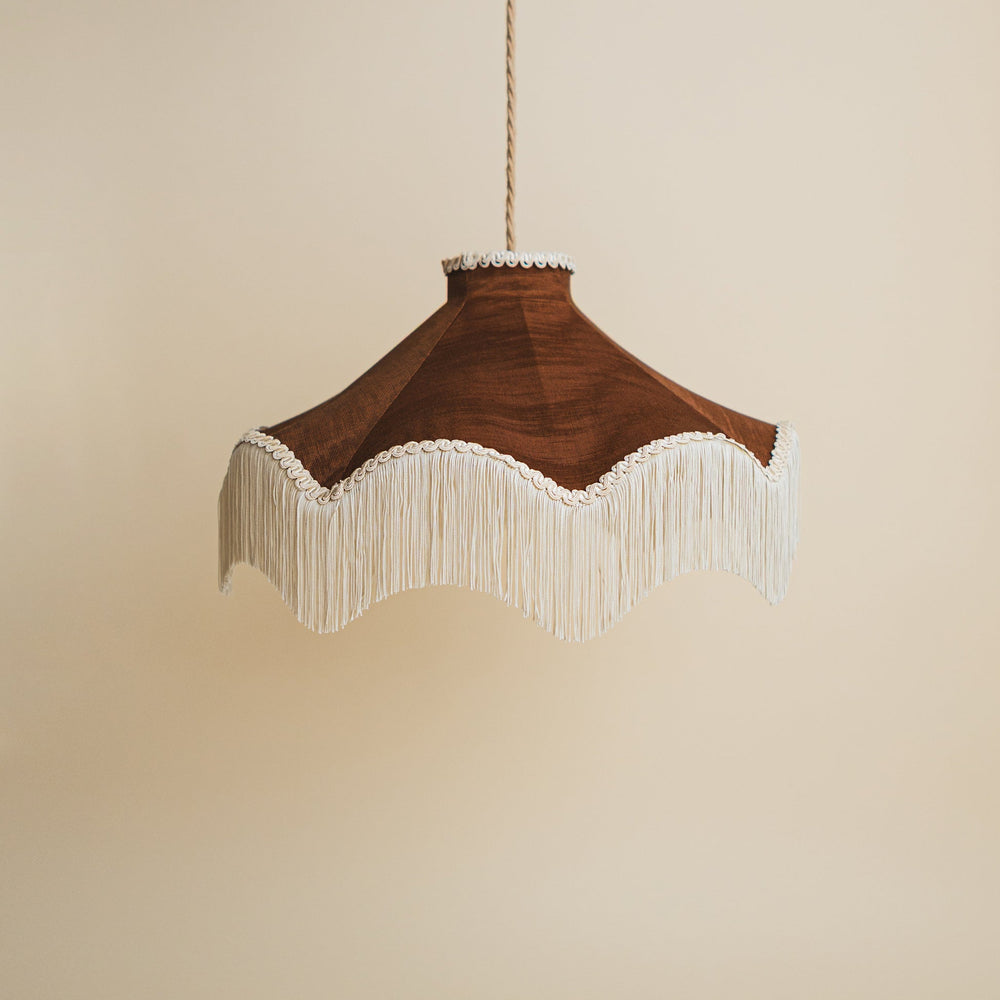 Moiré Fringed Lampshade with Tassels  | Cognac Brown | Tinker & Tallulah