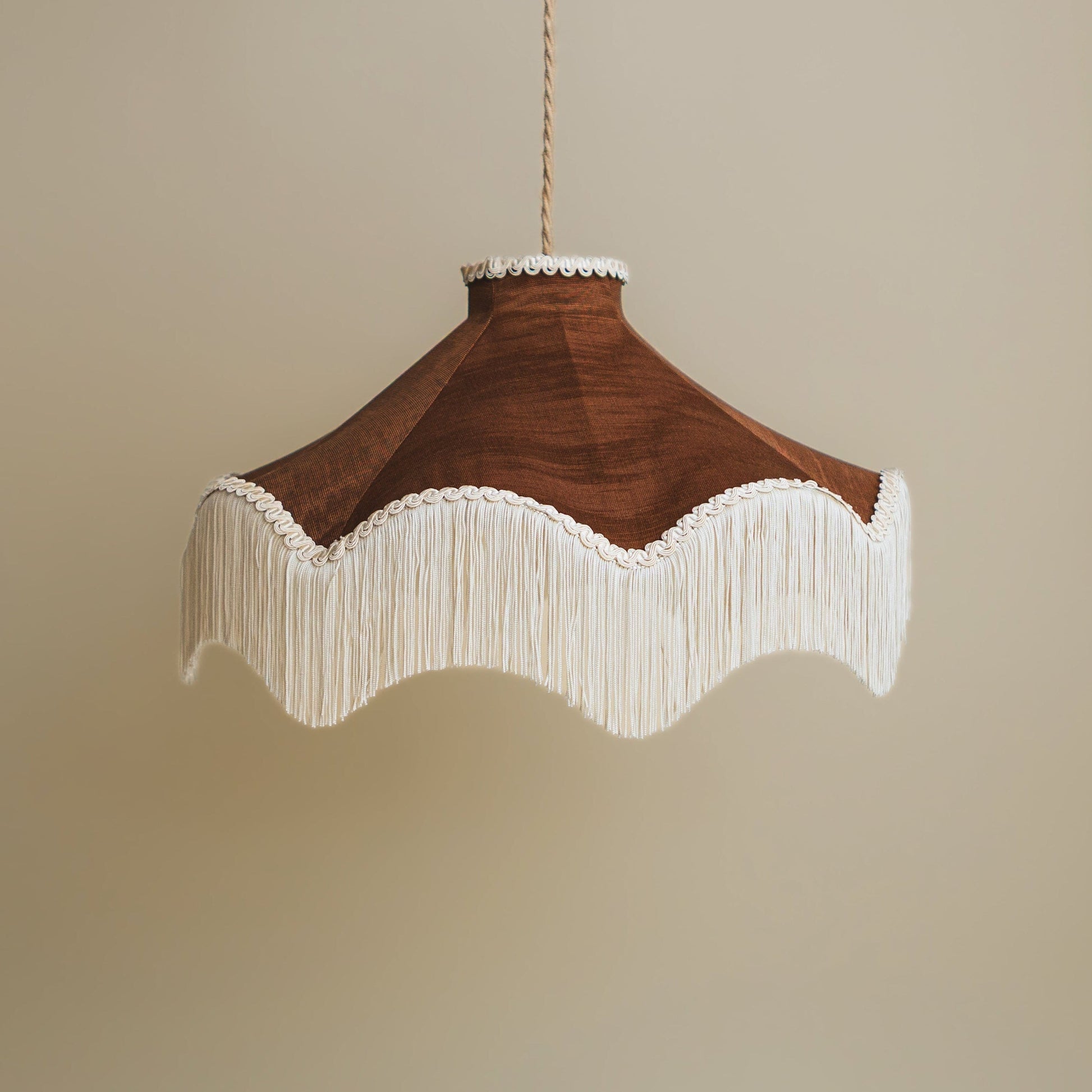 Moiré Fringed Lampshade with Tassels  | Cognac Brown | Tinker & Tallulah