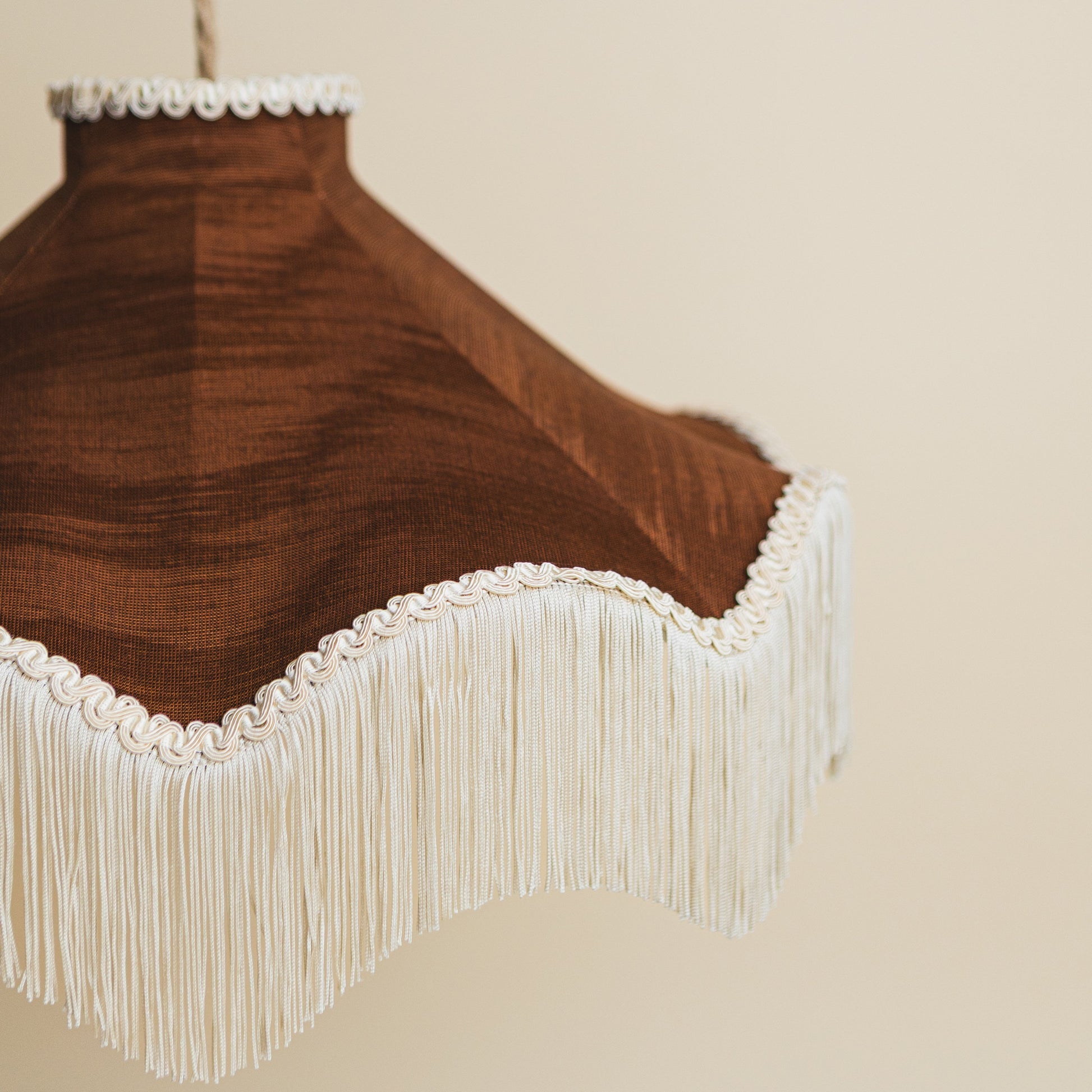 Moiré Fringed Lampshade with Tassels  | Cognac Brown | Tinker & Tallulah