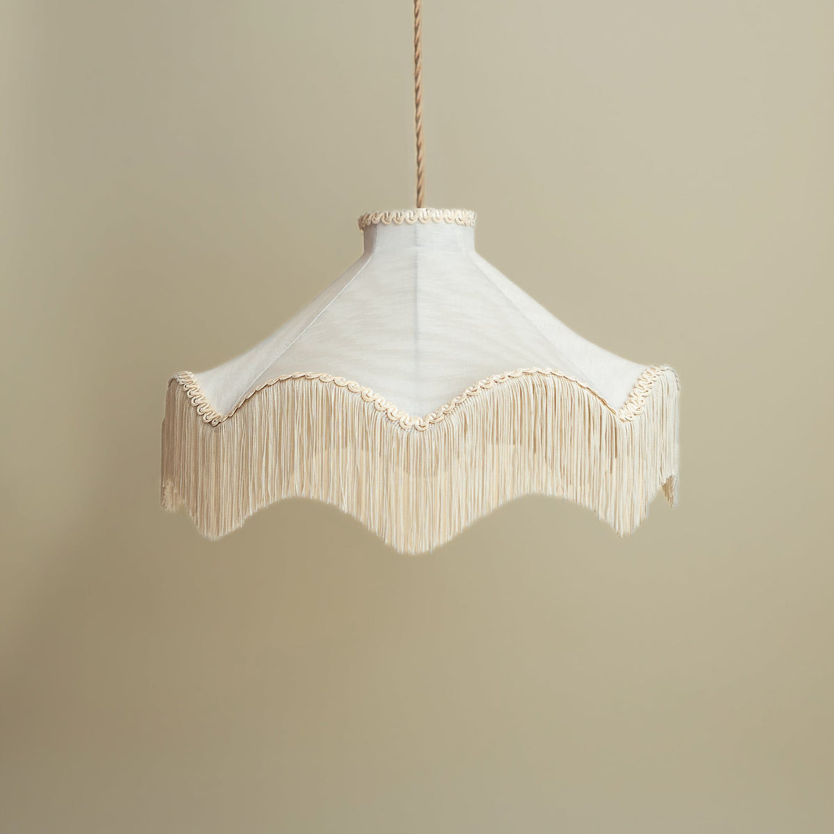 Moiré Fringed Lampshade with Tassels  | Ivory | Tinker & Tallulah