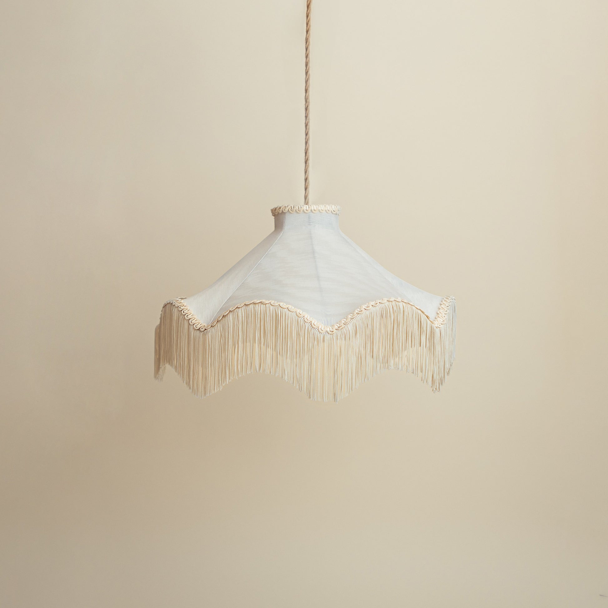 Moiré Fringed Lampshade with Tassels  | Ivory | Tinker & Tallulah