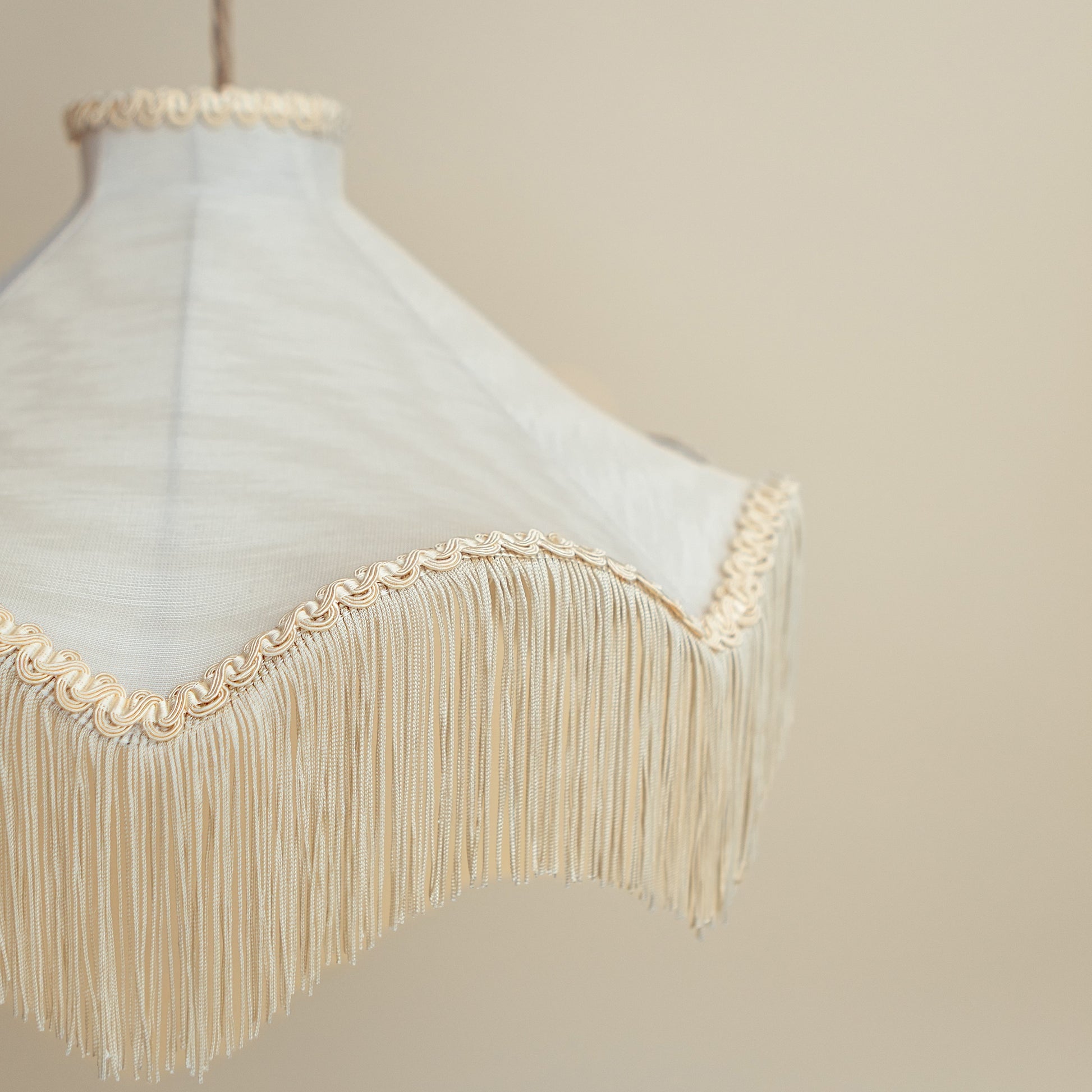 Moiré Fringed Lampshade with Tassels  | Ivory | Tinker & Tallulah