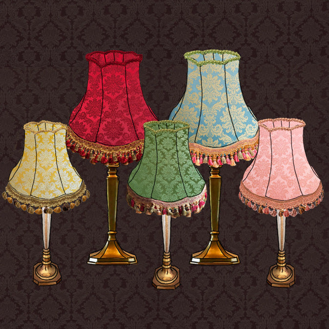 Red Damask Lampshade with Tassel Fringe | Tinker & Tallulah