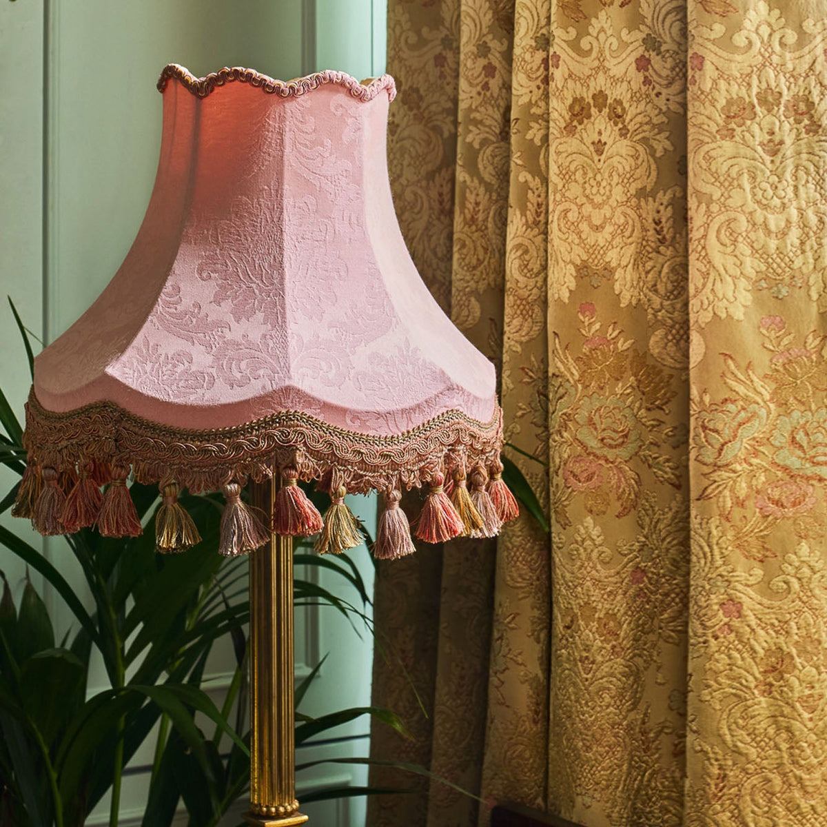 Pink Damask Lampshade with Tassel Fringe | Tinker & Tallulah