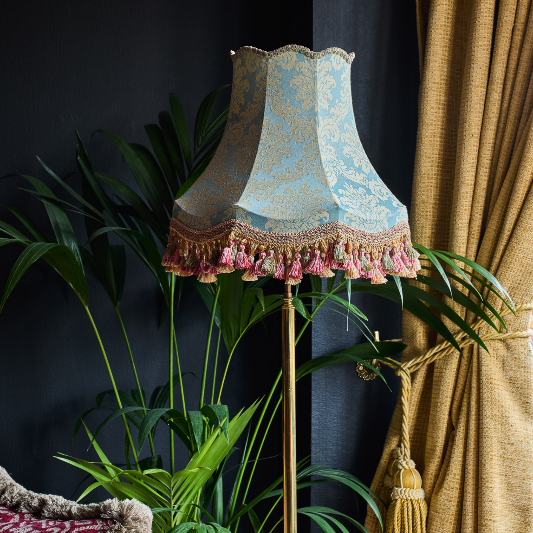 Teal Damask Lampshade with Tassel Fringe | Tinker & Tallulah