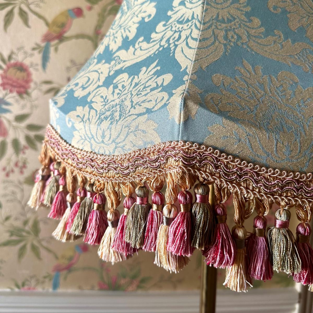 Teal Damask Lampshade with Tassel Fringe | Tinker & Tallulah