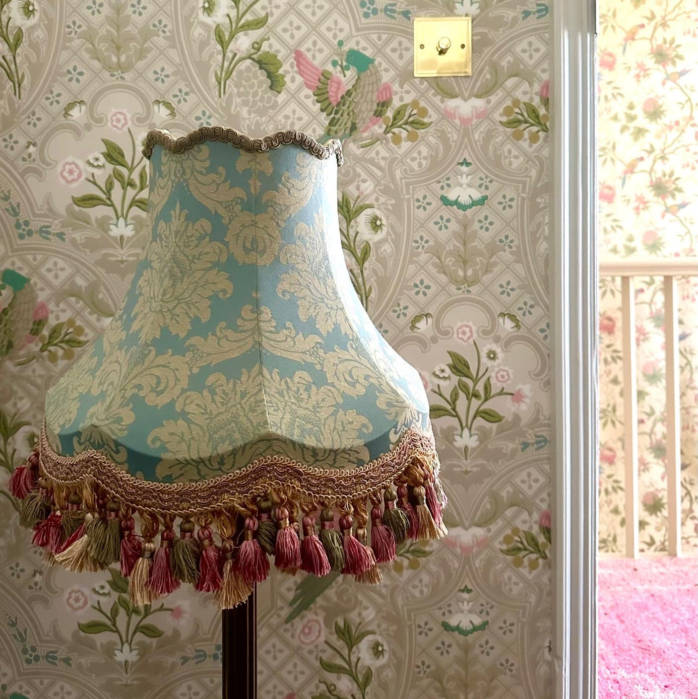 Teal Damask Lampshade with Tassel Fringe | Tinker & Tallulah