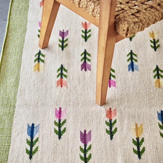 Tulpan | Green, Pink & Natural | Flatwoven Rug | Jennifer Manners