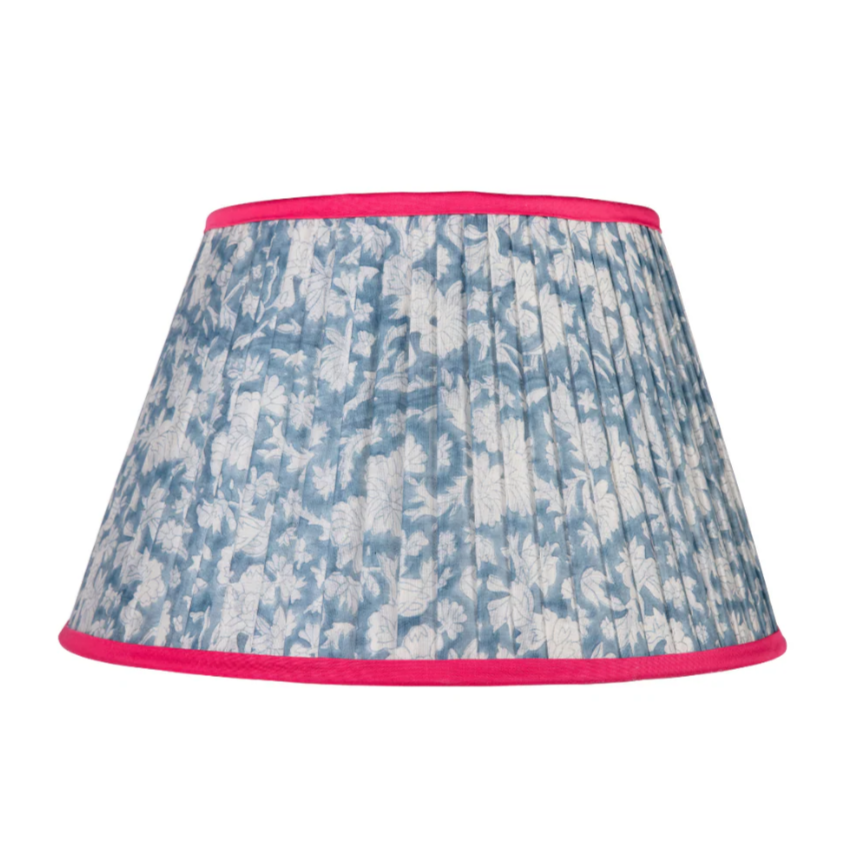 Empire Pleated Blue Floral Lampshade with Fuschia Trim | Kelling Home