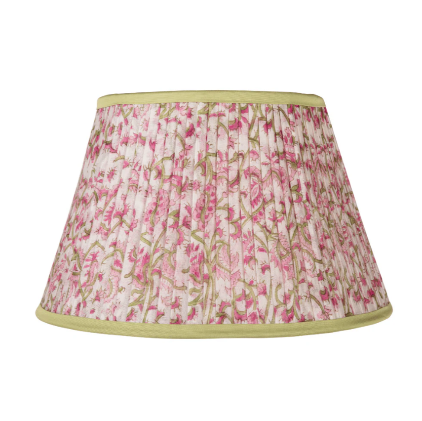 Empire Pleated Pink Floral Green Trim Lampshade | Kelling Home
