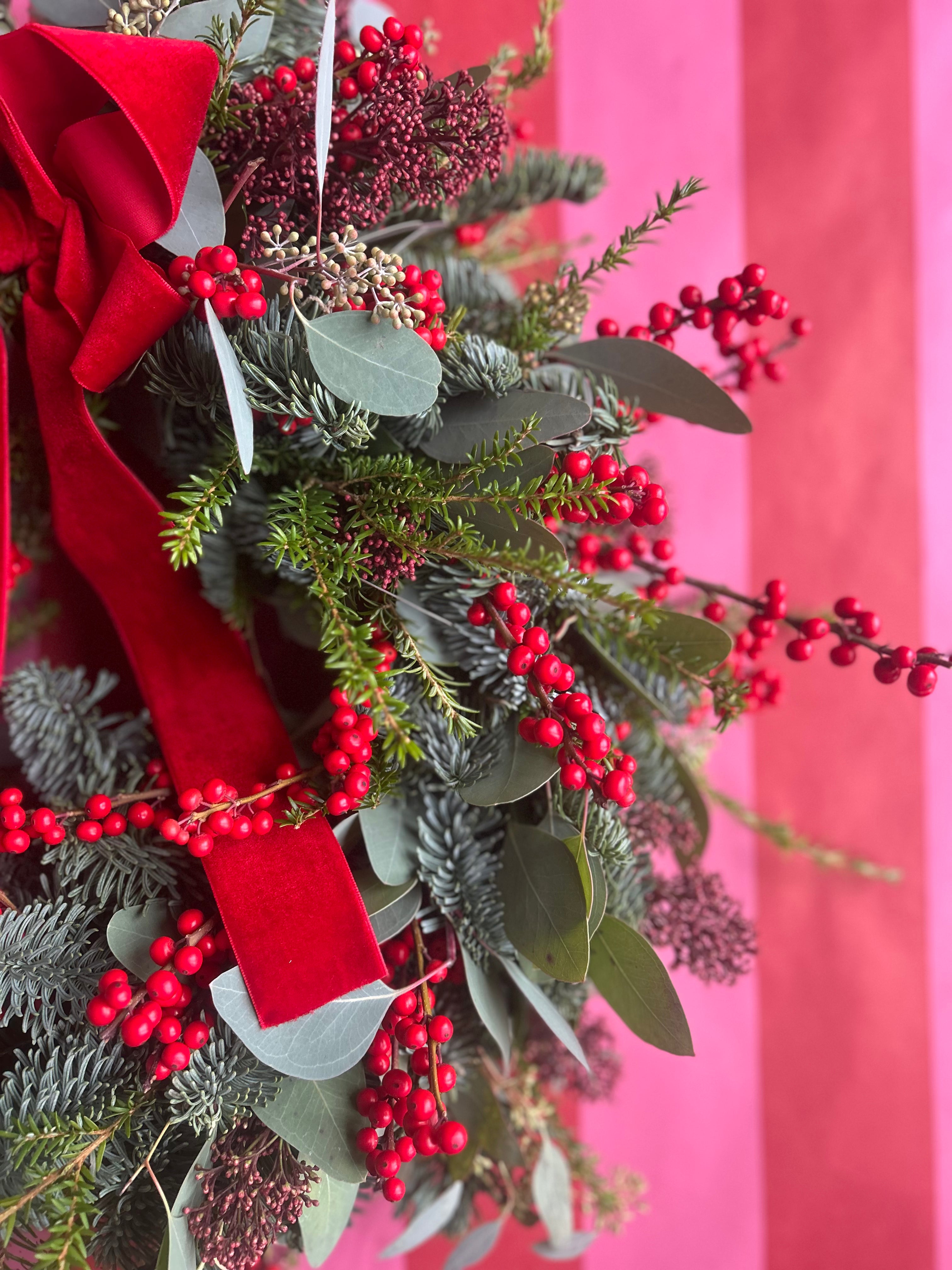 Fresh Christmas Door Wreath- Very Berry