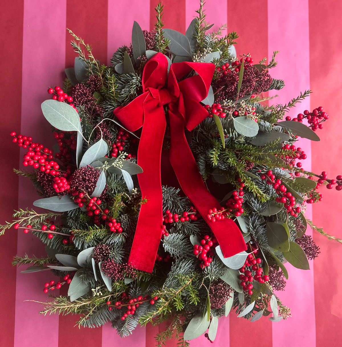 Fresh Christmas Door Wreath- Very Berry
