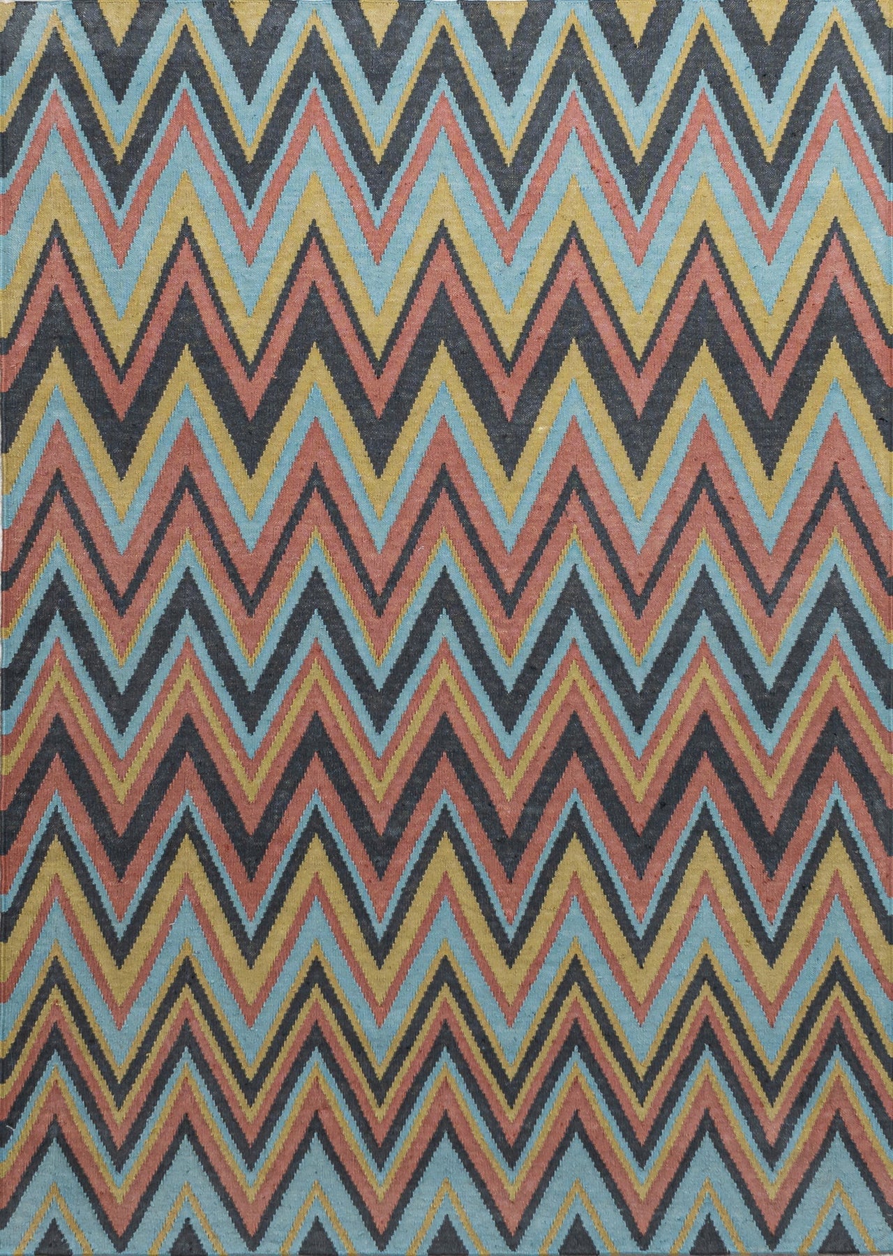 Zig Zags Flatwoven Wool Rug | Red, Yellow, Blue & Charcoal | Amy Kent