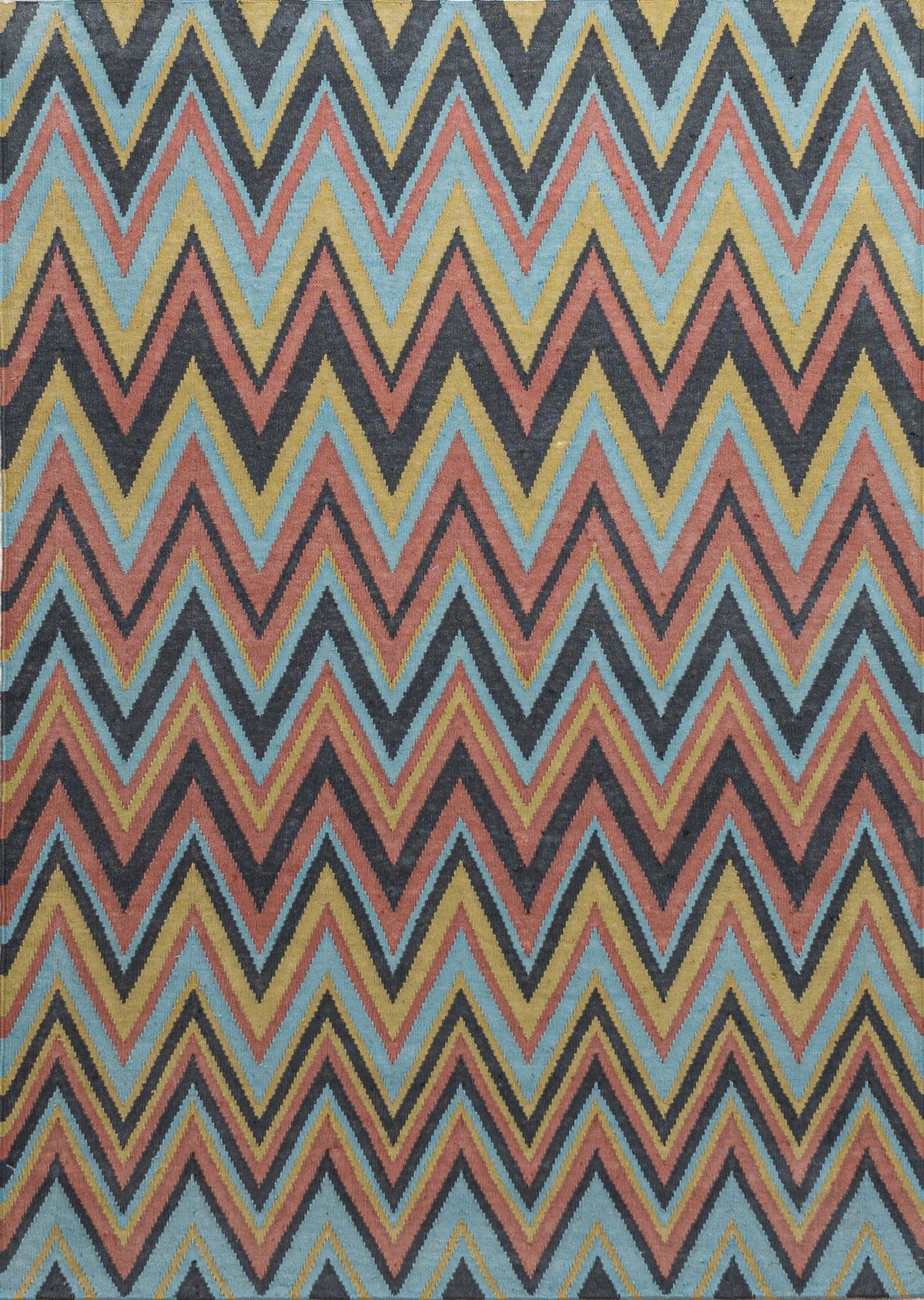 Zig Zags Flatwoven Wool Rug | Red, Yellow, Blue & Charcoal | Amy Kent