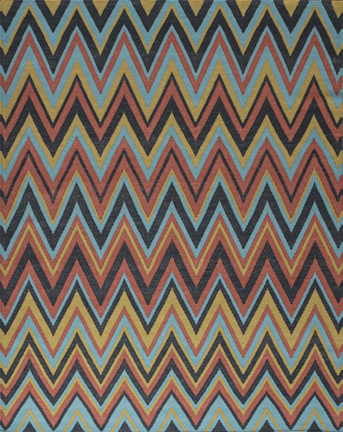 Zig Zags Flatwoven Wool Rug | Red, Yellow, Blue & Charcoal | Amy Kent