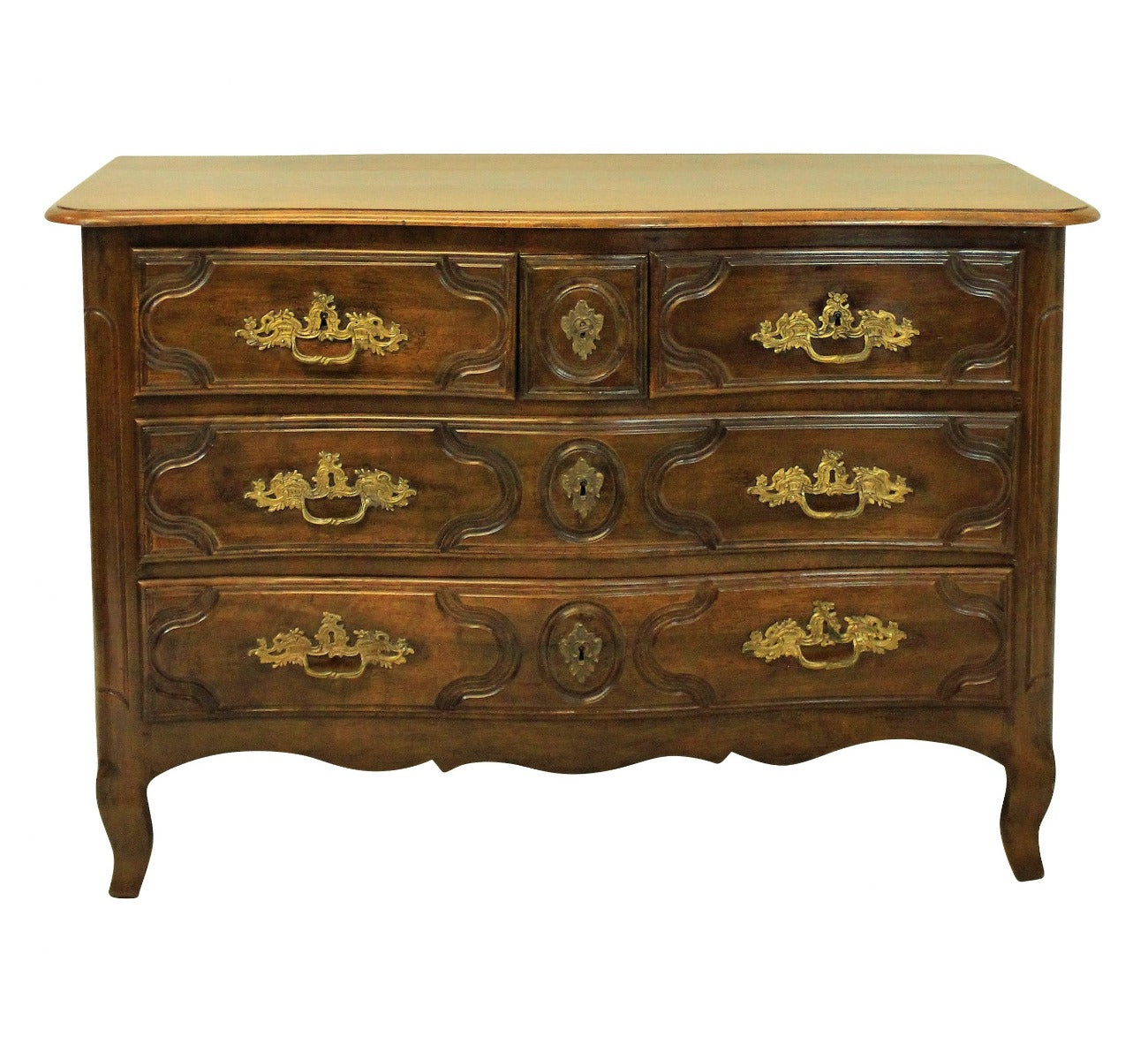 A Louis XV Walnut Commode With Gilt Bronze Handles