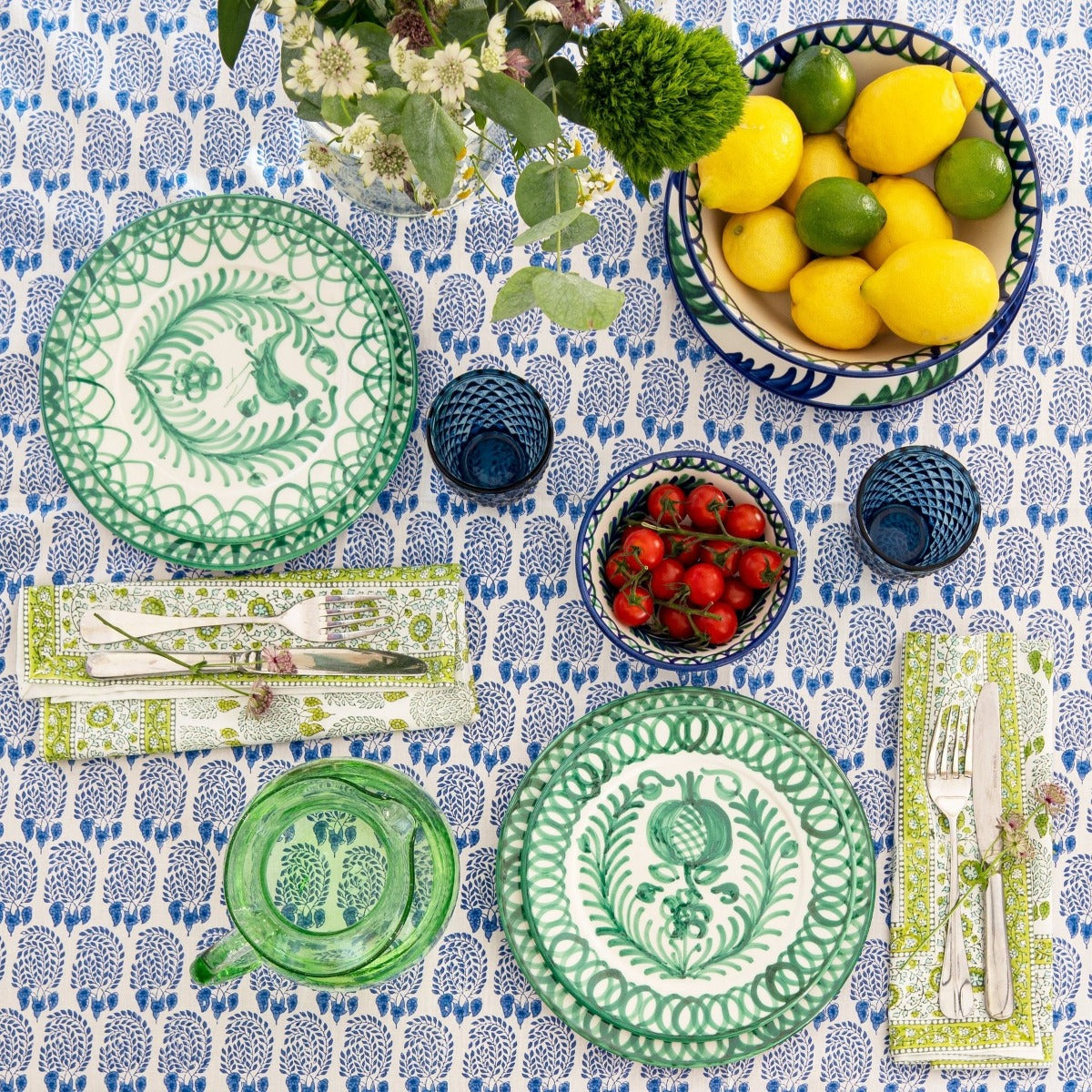 Spanish Handpainted Side Plate with Green 'Pomegranate' Design