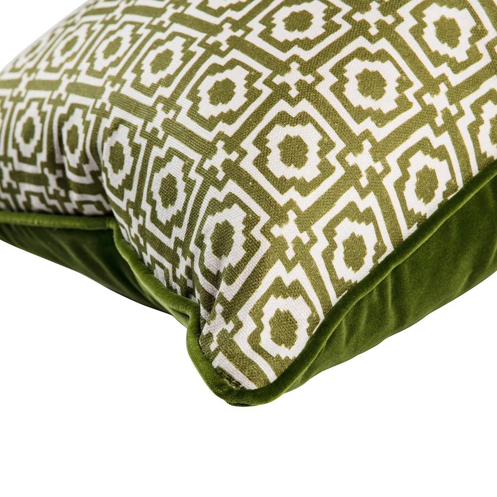 Alotablots' Cushion in Peridot Green with Peridot Velvet Back & Piping- Kelling Home