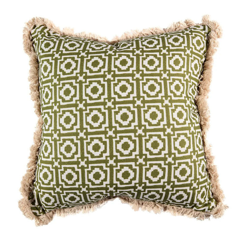 Alotablots' Cushion in Peridot Green with Green Velvet Back & Cream Fringe- Kelling Home