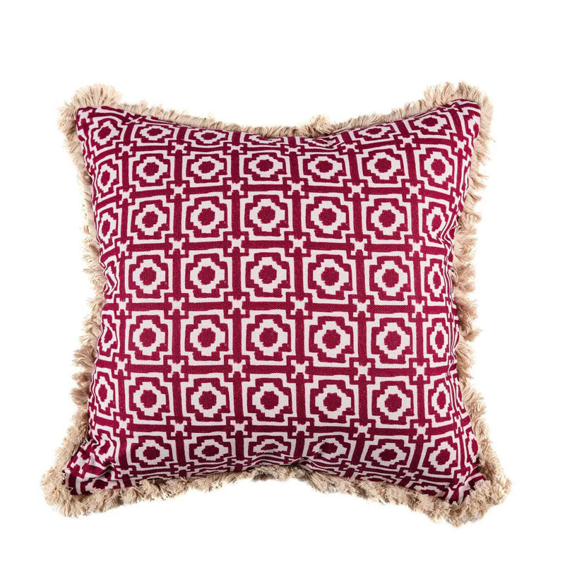 Alotablots' Cushion in Raspberry with Raspberry Velvet Back & Cream Fringe- Kelling Home