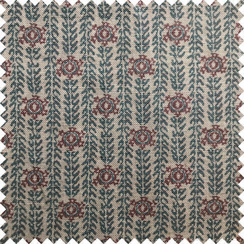 Ankara' Hickory Teal & Plum Linen Fabric