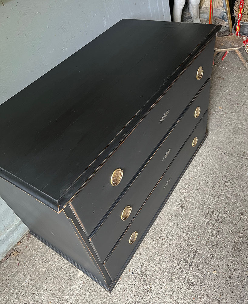 Antique Black Painted Pine Chest of Drawers | John Cornall