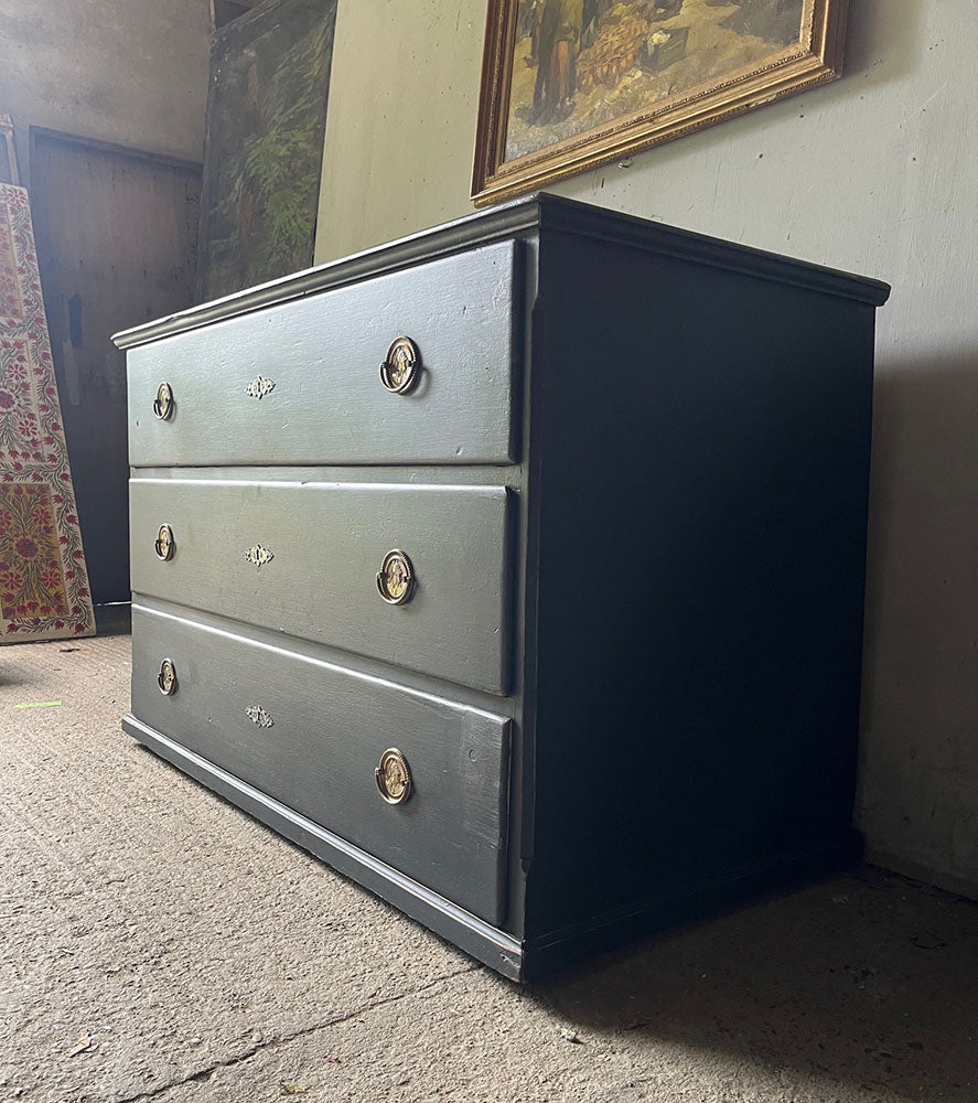 Antique Black Painted Pine Chest of Drawers | John Cornall
