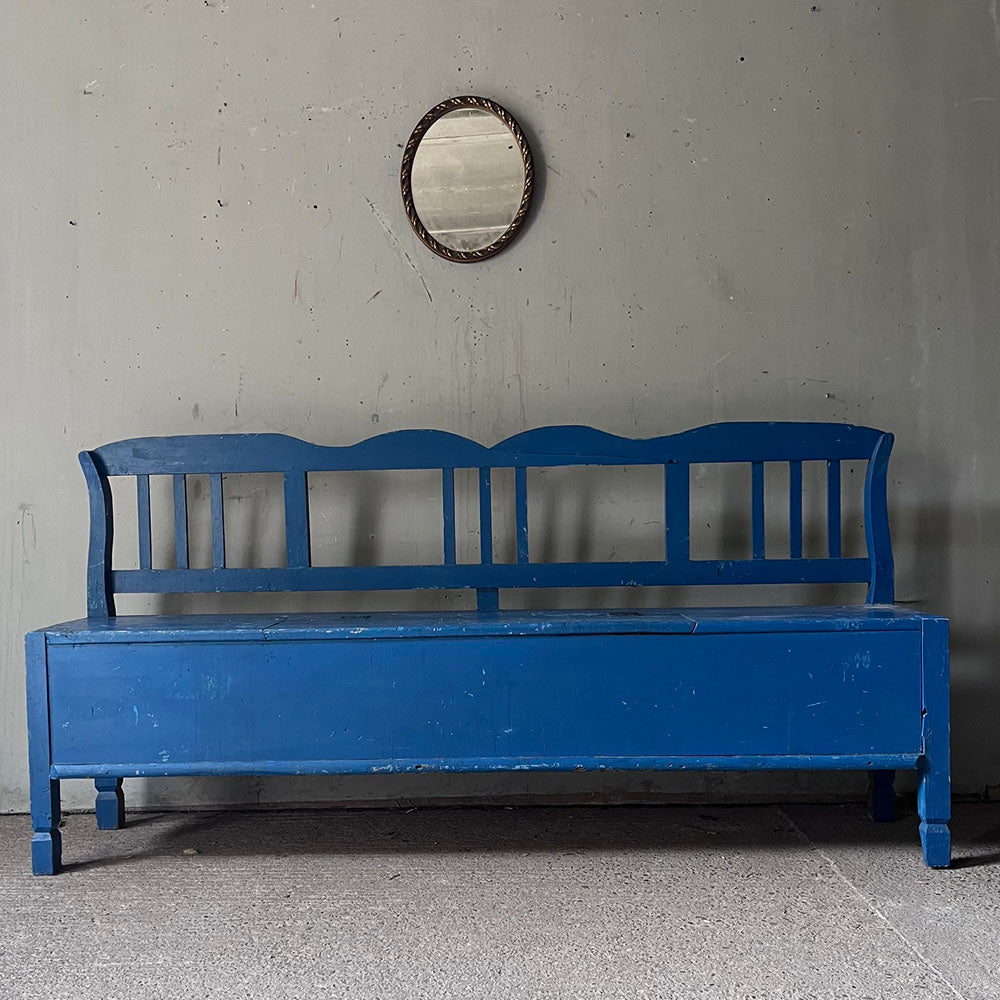 Antique Box Bench in Original Blue Paint | John Cornall