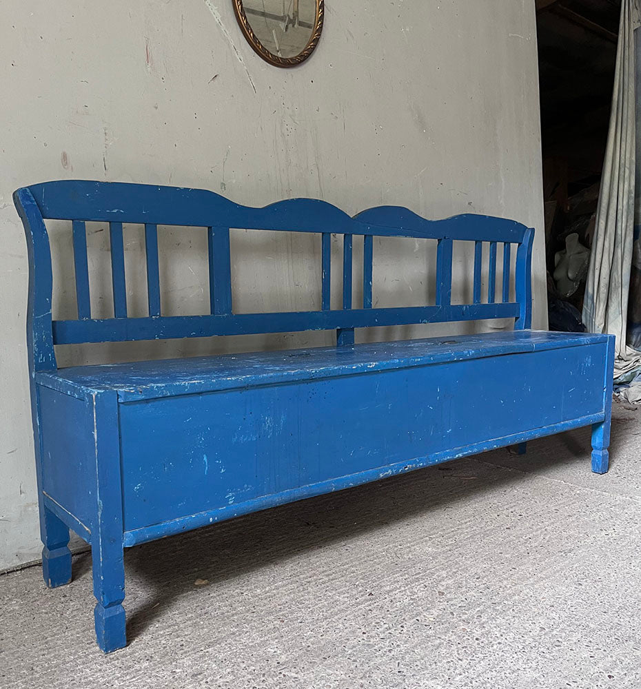 Antique Box Bench in Original Blue Paint | John Cornall
