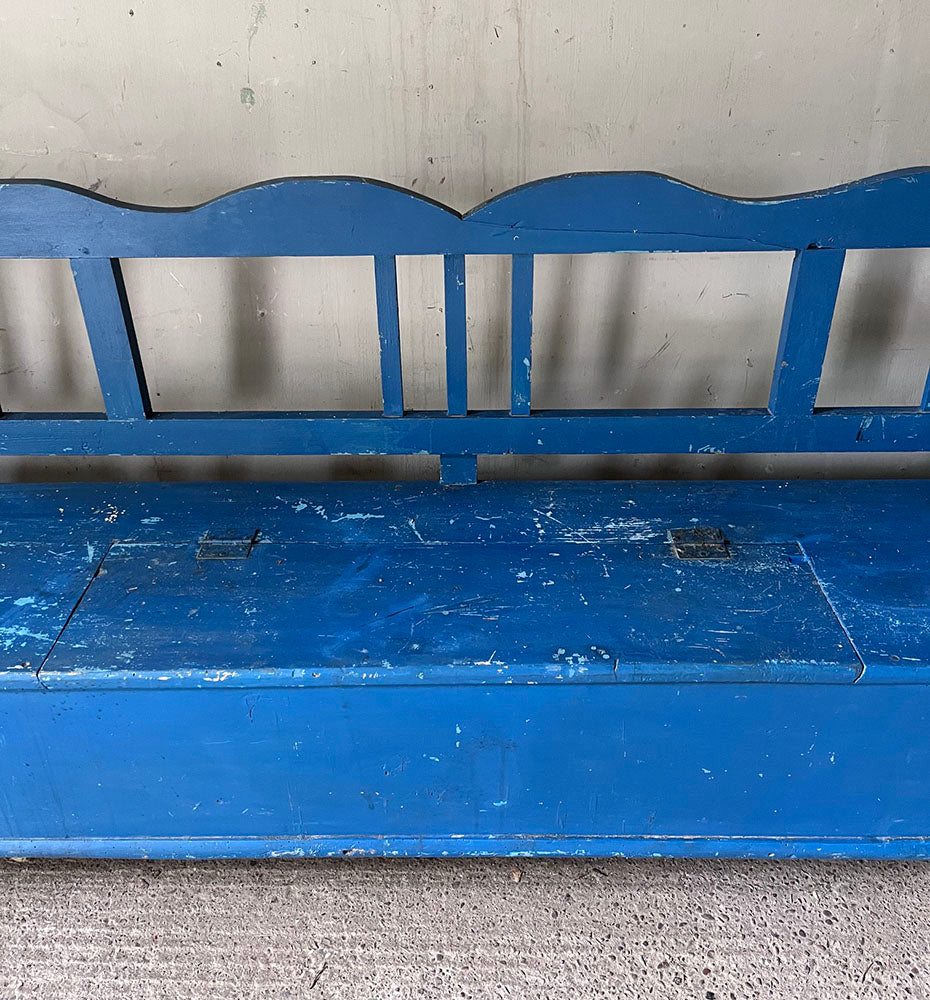 Antique Box Bench in Original Blue Paint | John Cornall