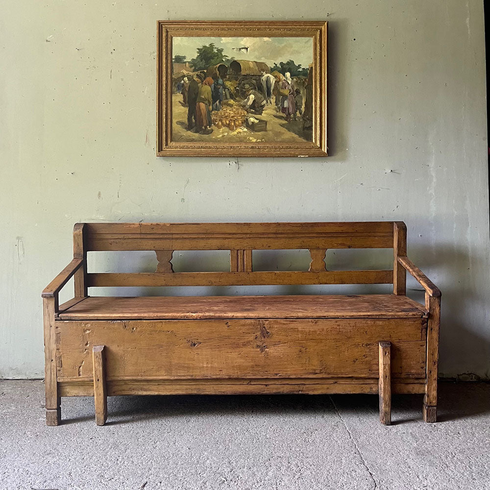 Antique Box Bench in Original Cream Brown Paint | John Cornall