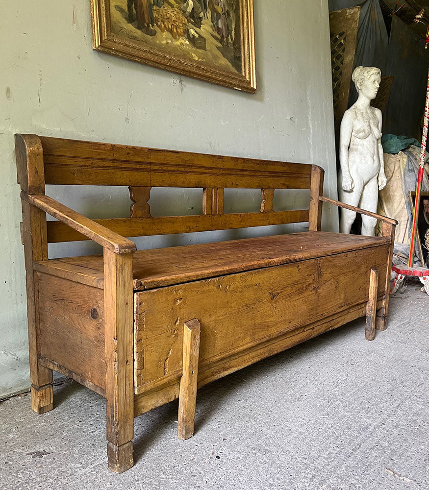 Antique Box Bench in Original Cream Brown Paint | John Cornall