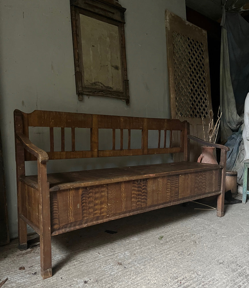 Antique Box Settle with Original Grain Paint