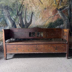 Antique Folk Art Painted Box Bench with Tulips | John Cornall