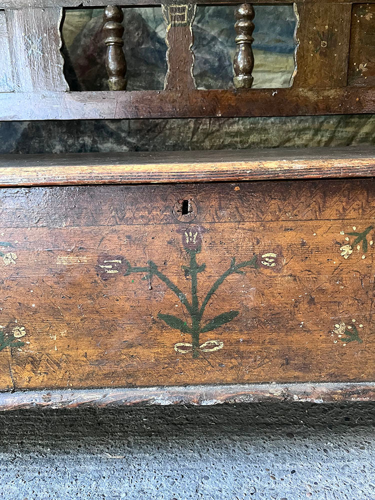 Antique Folk Art Painted Box Bench with Tulips | John Cornall