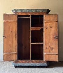 Antique Folk Art Pine Marriage Cupboard with Cavalrymen