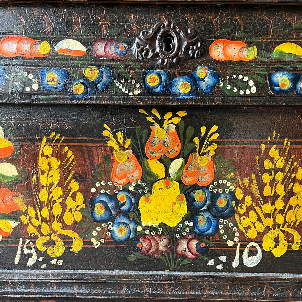 Antique Folk Painted Bridal Box with Flowers |  John Cornall