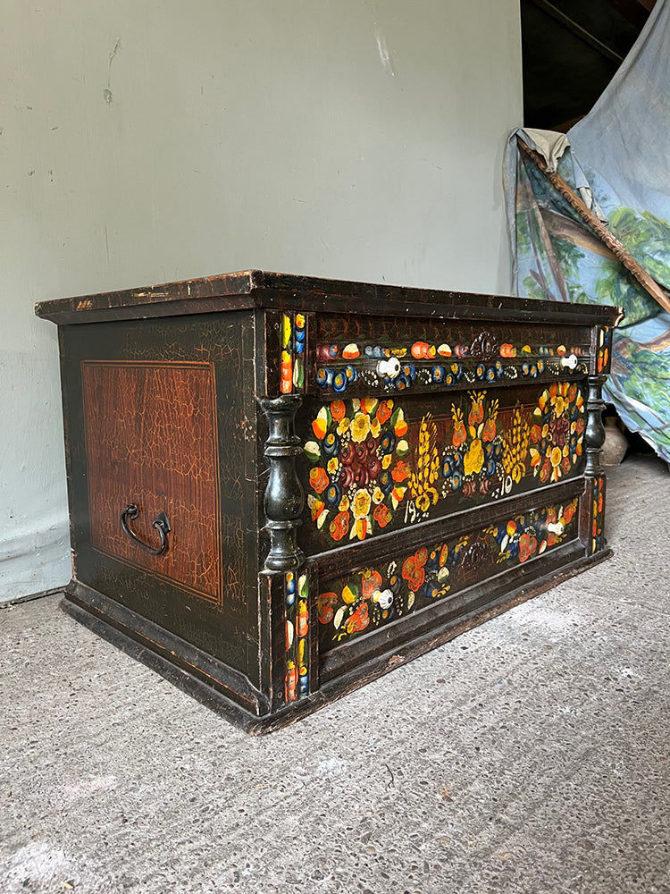 Antique Folk Painted Bridal Box with Flowers |  John Cornall