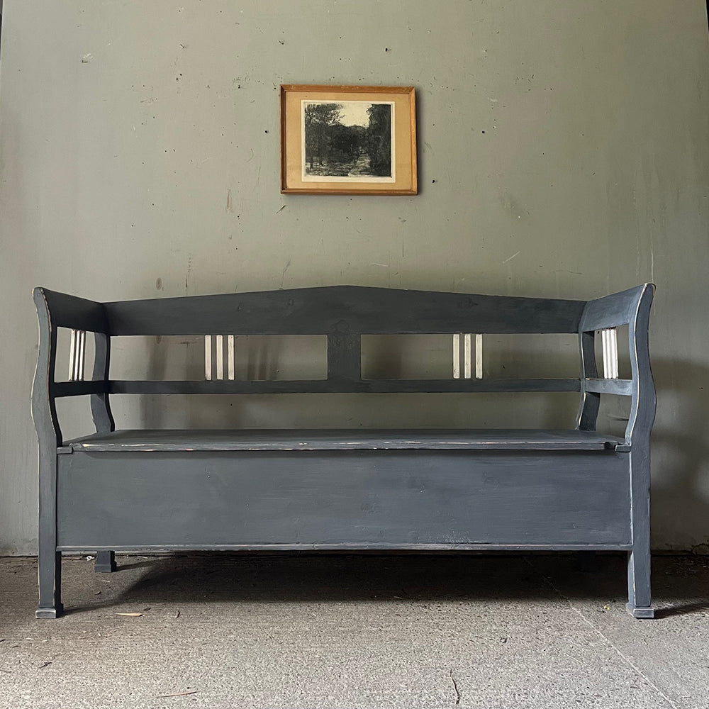 Antique Grey & White Box Bench  or Modernist Style