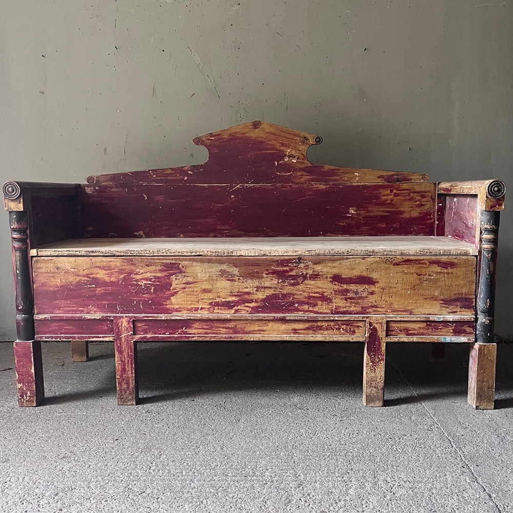 Antique Gustavian Box Bench in Original Red & Black Paint | John Cornall