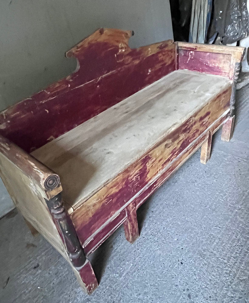 Antique Gustavian Box Bench in Original Red & Black Paint | John Cornall