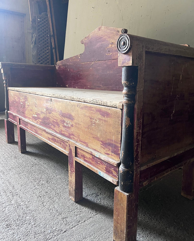 Antique Gustavian Box Bench in Original Red & Black Paint | John Cornall
