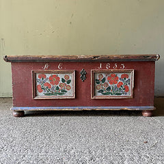 Antique Pine Sideboard Or Cupboard In Folk Art Style