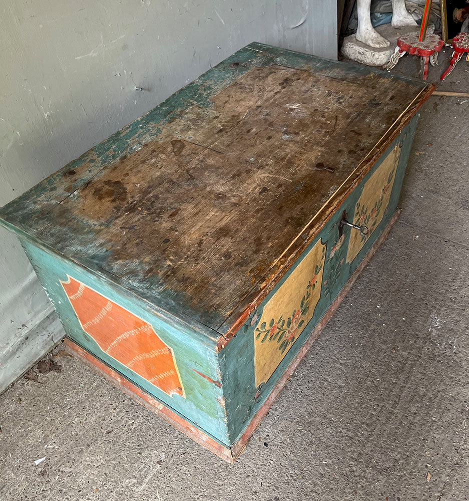 Antique Marriage Chest with Roses in Powder Blue & Cream
