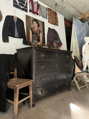 Antique Oak Four Drawer Chest in Original Black Paint