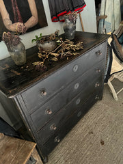 Antique Oak Four Drawer Chest in Original Black Paint