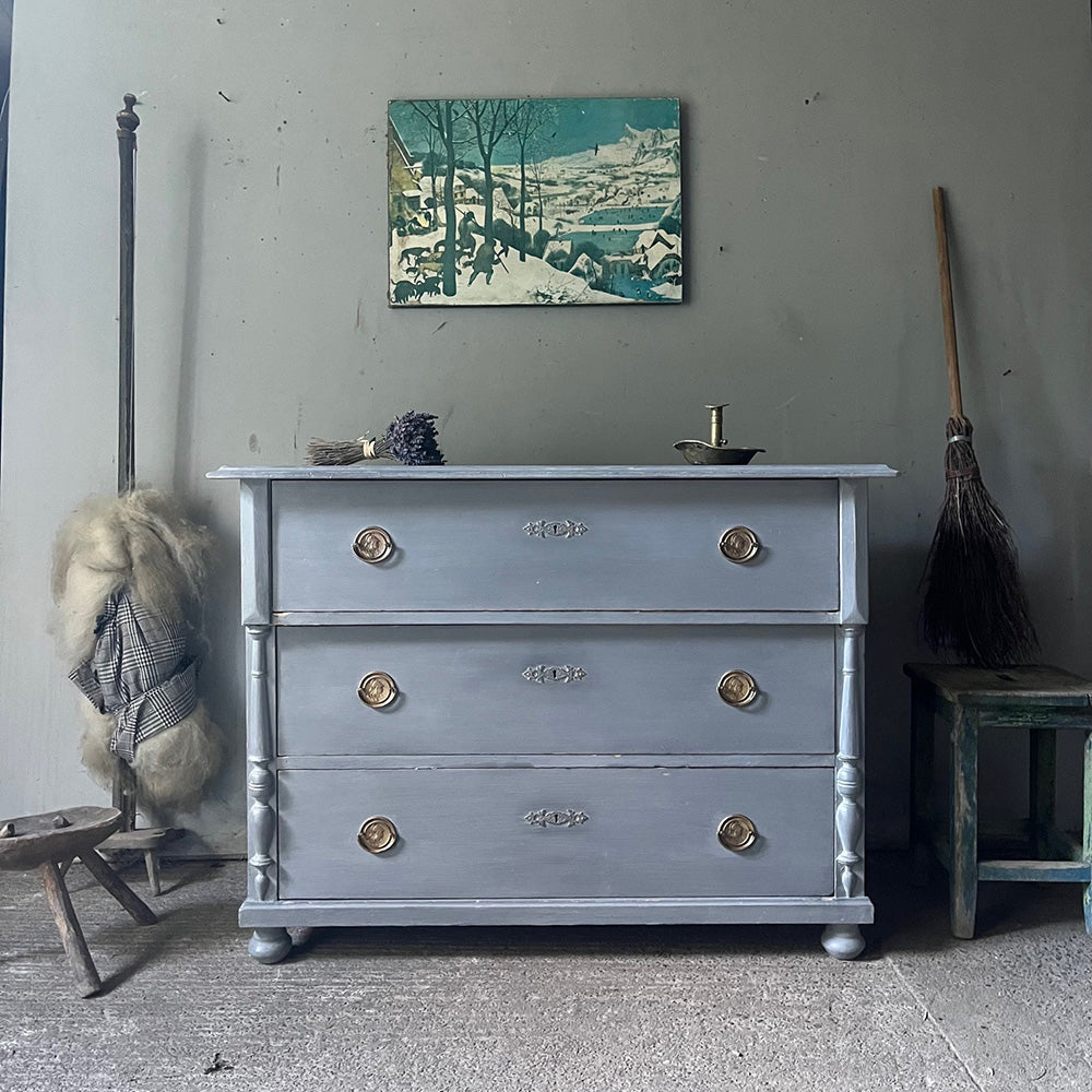 Antique Pine Chest of Drawers Mid-Grey with Columns