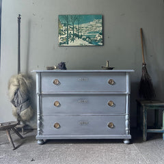 Antique Pine Chest of Drawers Mid-Grey with Columns